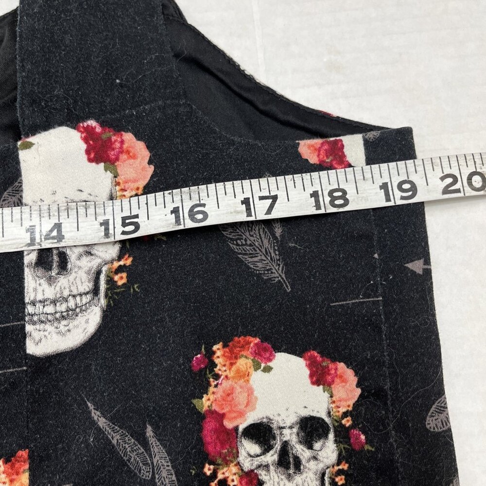 Torrid Skater Dress Womens 16 Black Skulls Floral Mini Back Cutout Goth Grunge - Picture 8 of 9